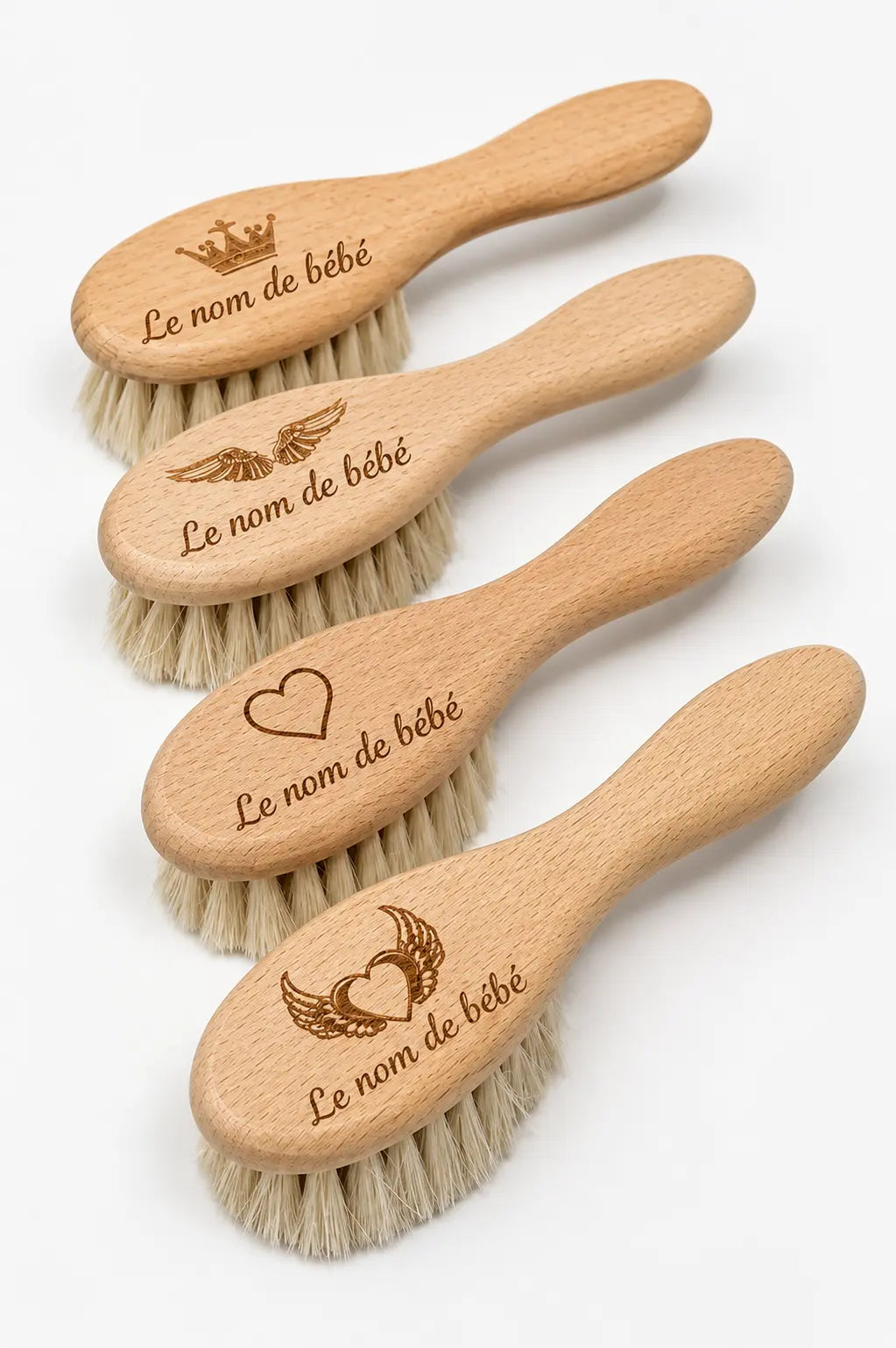Brosse bébé bois personnalisée prénom gravé — cadeau naissance | CréaBySana