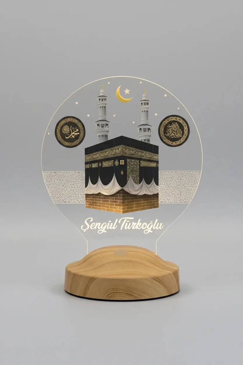 Cadeau Hajj Omra personnalisé veilleuse LED Kaaba gravée prénom | CréaBySana