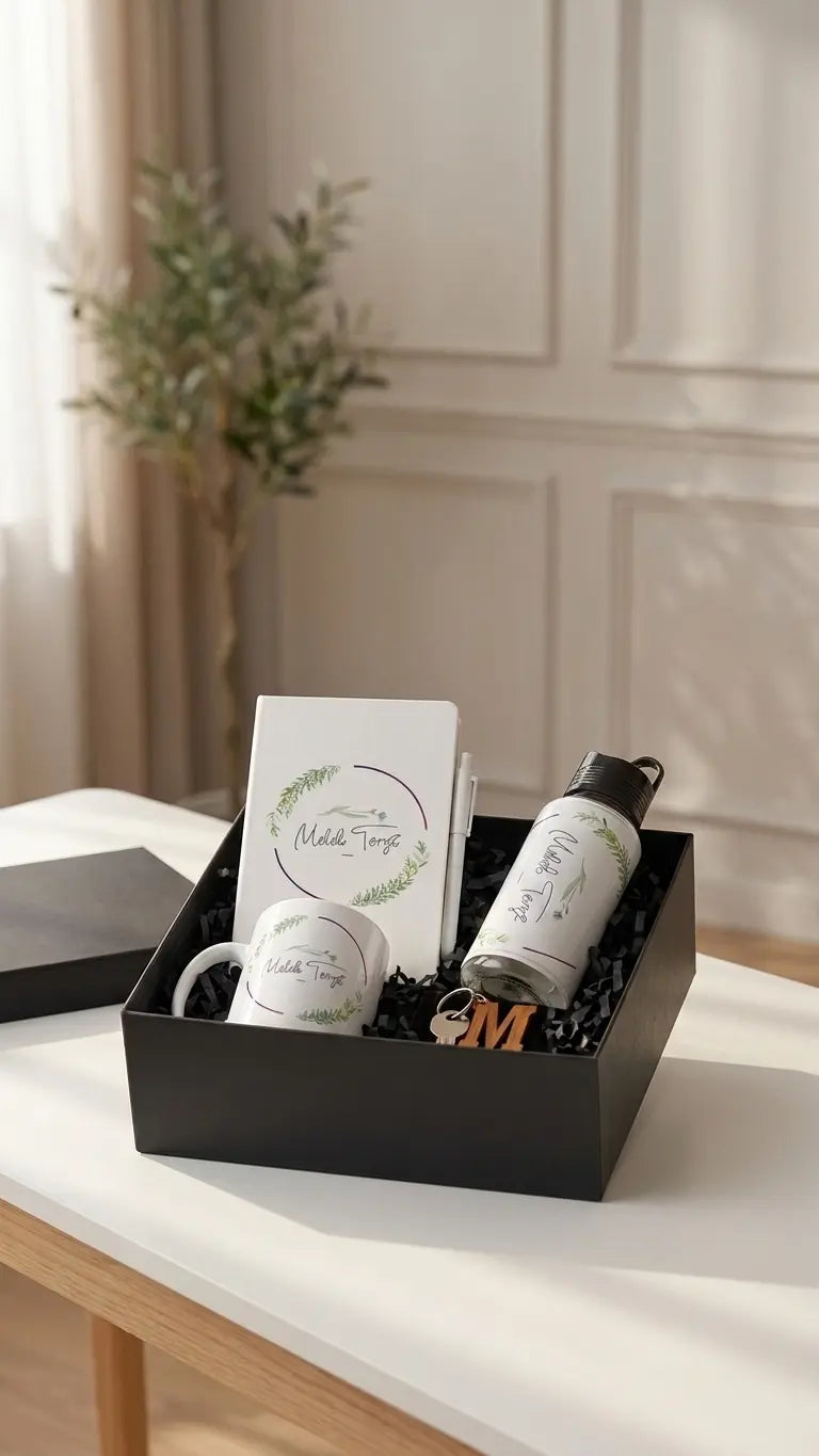 Coffret Cadeau Personnalisé – Mug, Gourde, Carnet & Porte-Clés Initiale CréaBySana