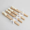 Éventail bois fait main ruban blanc mariage élégant | CréaBySana