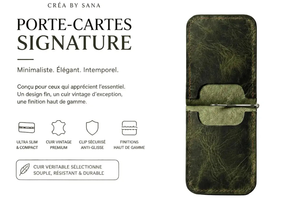 Porte-cartes cuir personnalisé — vue détail gravure | CréaBySana