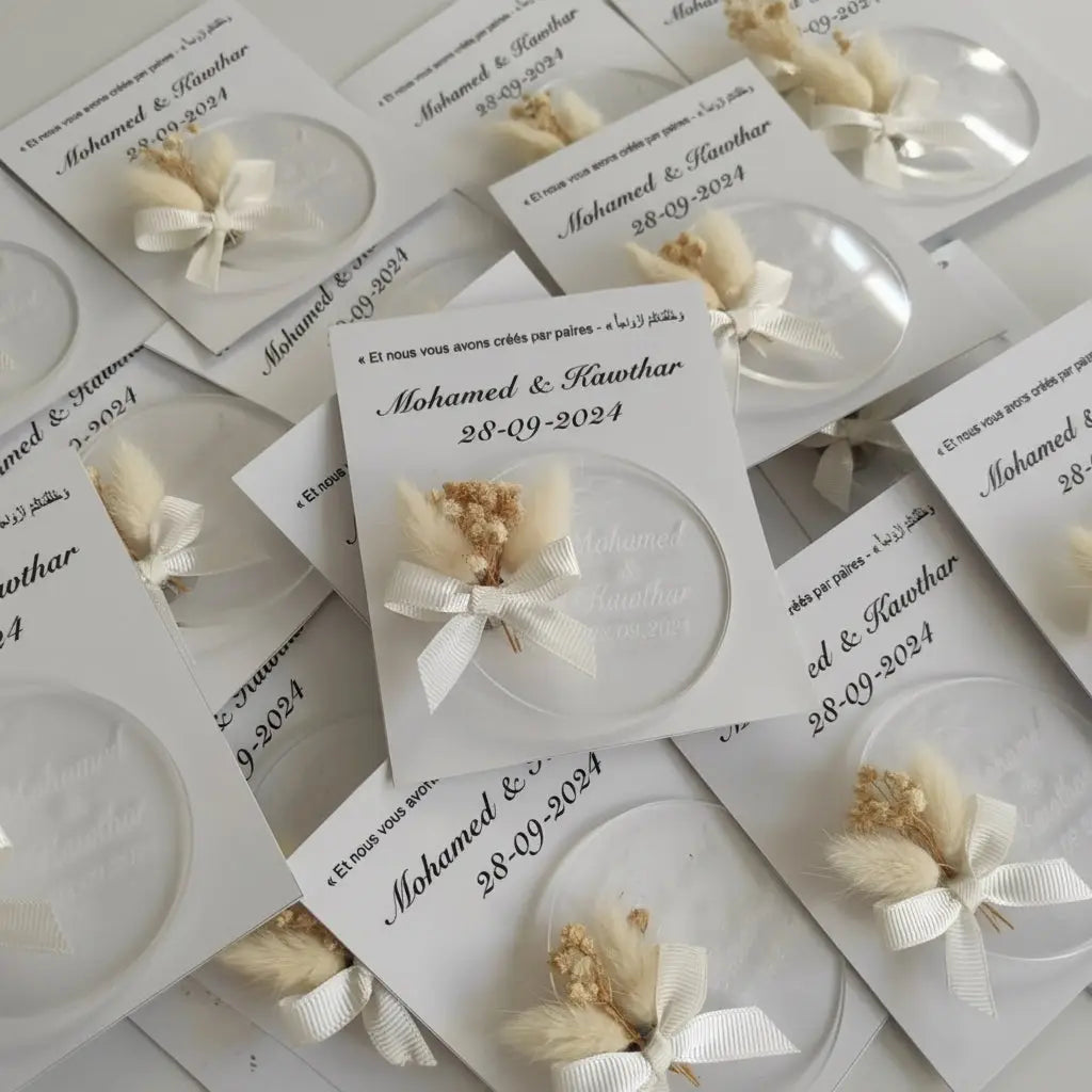 Magnet acrylique personnalisé mariage — texte prénoms date | CréaBySana