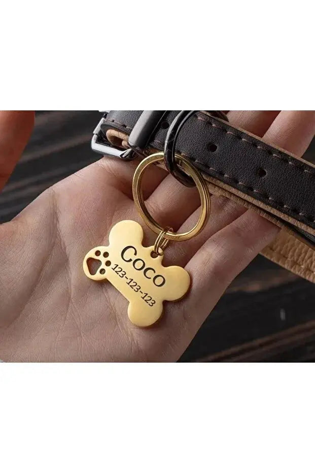 Médaille chien gravée forme os — plaque acier inoxydable | CréaBySana