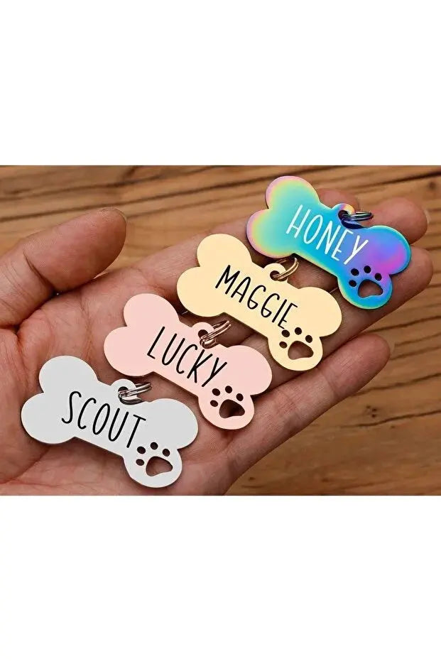 Plaque chien acier forme os gravée — cadeau animal original | CréaBySana