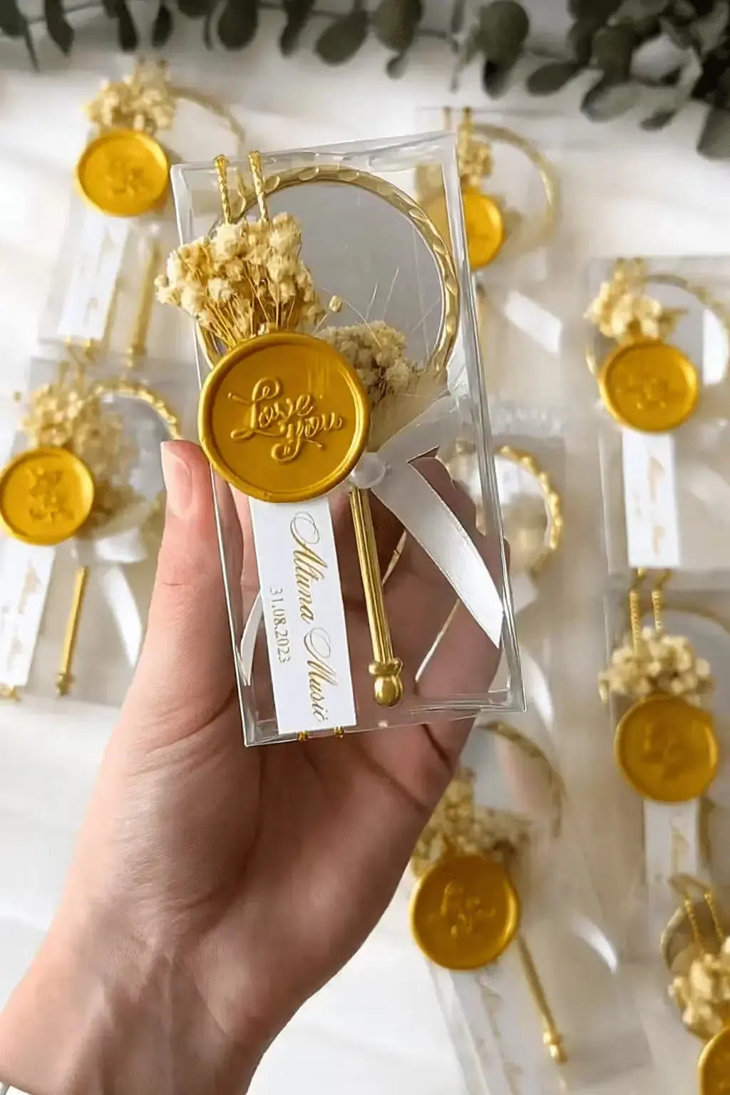 Miroir de poche personnalisé doré — cadeau invité mariage élégant | CréaBySana