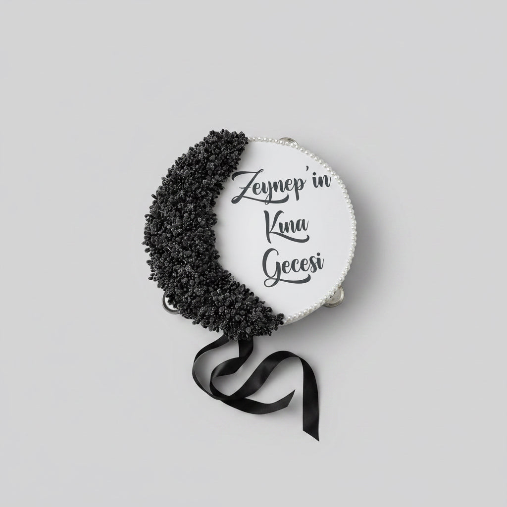Tambourin dentelle mariage 30cm — détail personnalisation | Créa By Sana