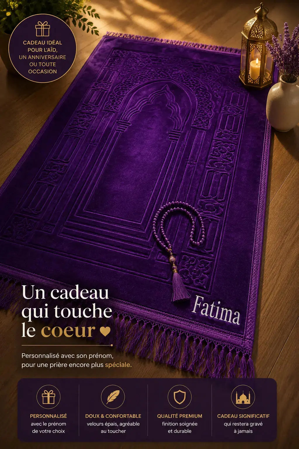 Tapis prière personnalisé islamique — souvenir cadeau | CréaBySana