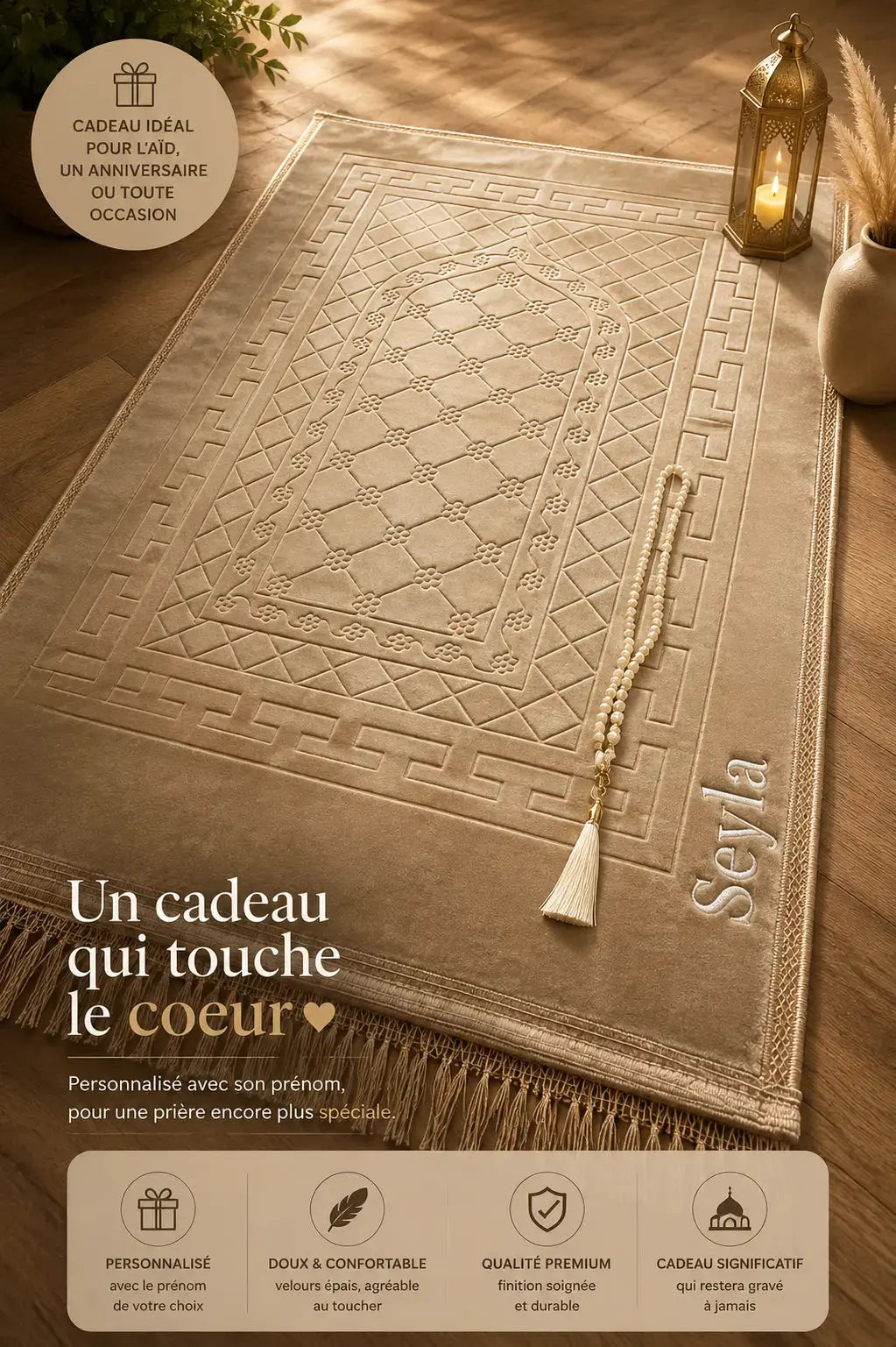 Tapis de prière islamique personnalisé — cadeau Aïd | Créa By Sana