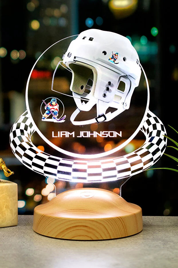 Custom Night Light Hockey Helmet — Personalized LED Lamp with Name CréaBySana