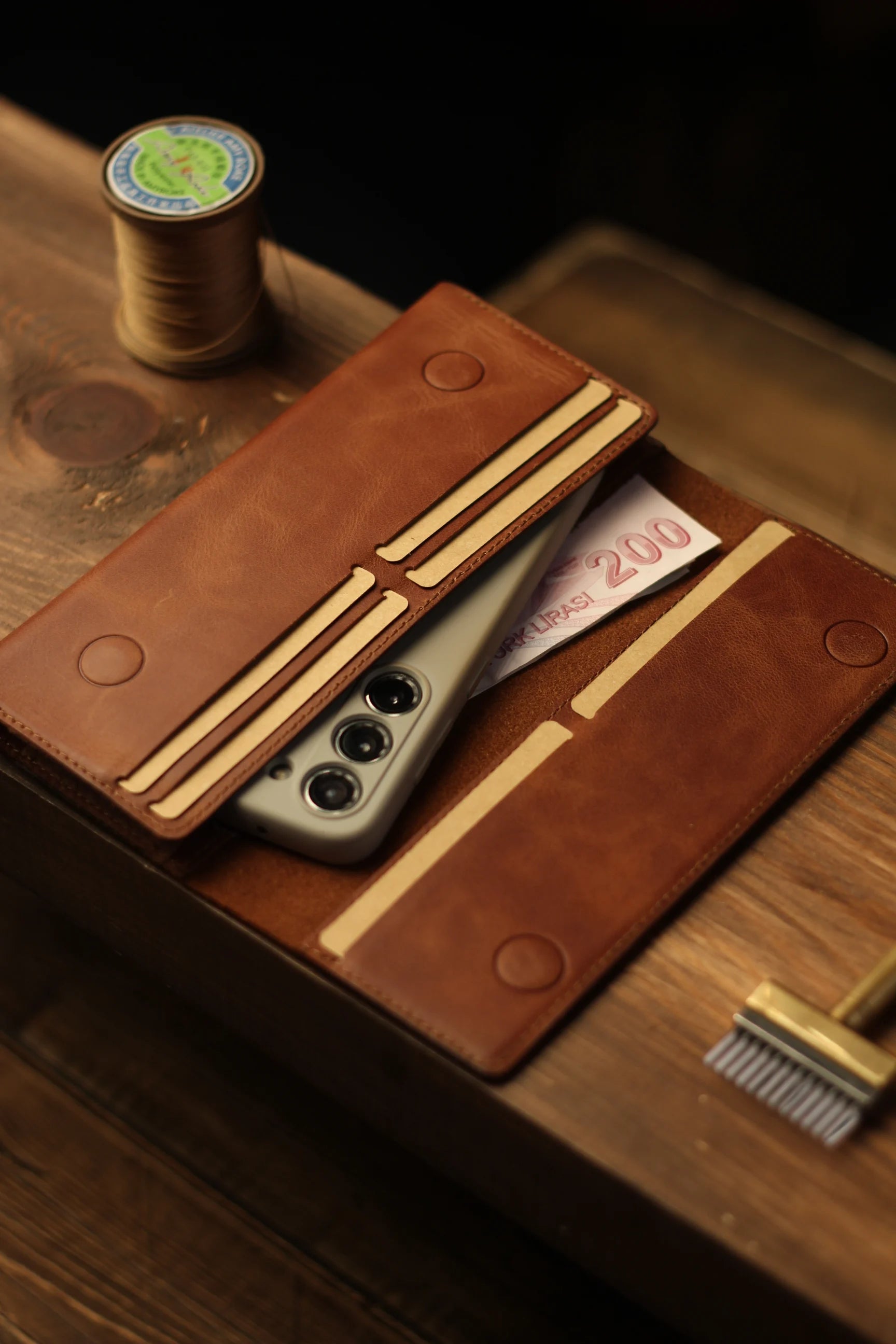 Portefeuille luxe homme cuir avec pochette téléphone — fait main | CréaBySana