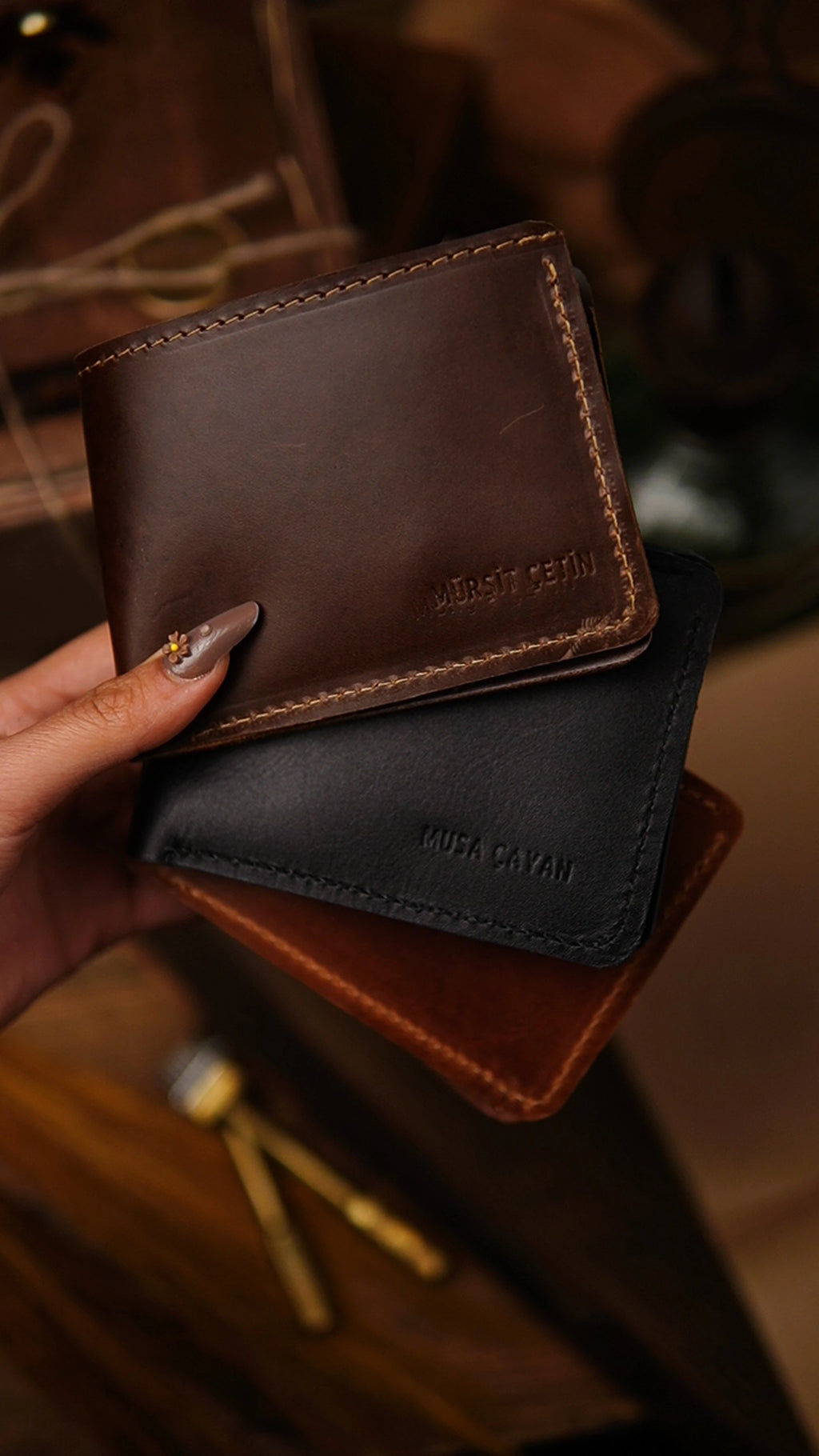 Portefeuille cuir homme luxe fait main gravé prénom 3 coloris | CréaBySana